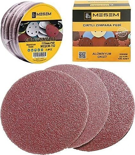 MEŞEM Cırtlı Zımpara / Pedi 115 mm 40 P Kum (100/Paket) (2.000/Koli)✓